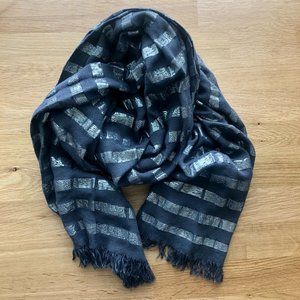 Gray and silver shiny striped cotton scarf